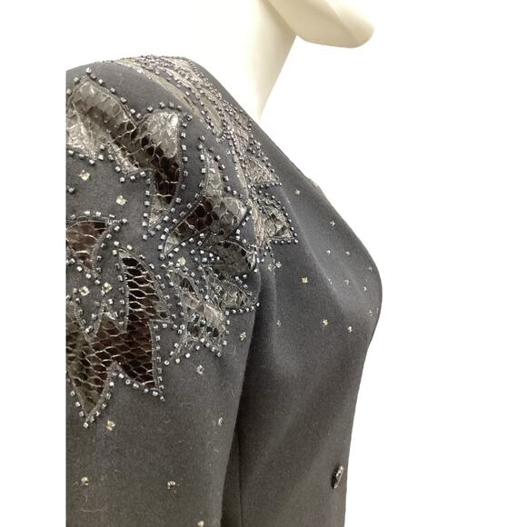 Vintage Nolan Miller 2 Piece Outfit Women’s SZ 4 Blazer + Skirt 100% Wool Black - Picture 5 of 9